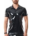 Poloshirt aus glänzendem Lack-Stoff mit vertikalen Designnähten | Regnes Fetish Planet Poloshirt aus glänzendem Lack-Stoff mit vertikalen Designnähten | Regnes Fetish Planet
