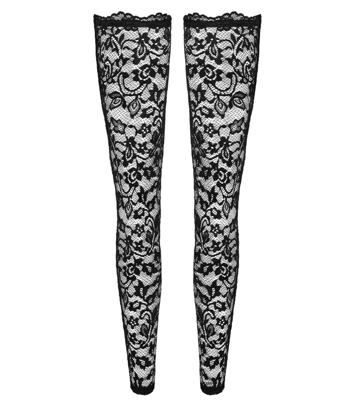 Elegante Spitzenstrümpfe mit Blumenmuster und Silikonband | Noir Handmade