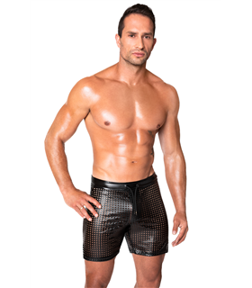 Perforierte Herren-Shorts mit Kunstleder-Akzenten und Reißverschluss | Noir Handmade Men