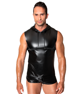 Ärmelloses Kapuzenshirt mit Wetlook-Finish und cooler Silhouette | Noir Handmade Men