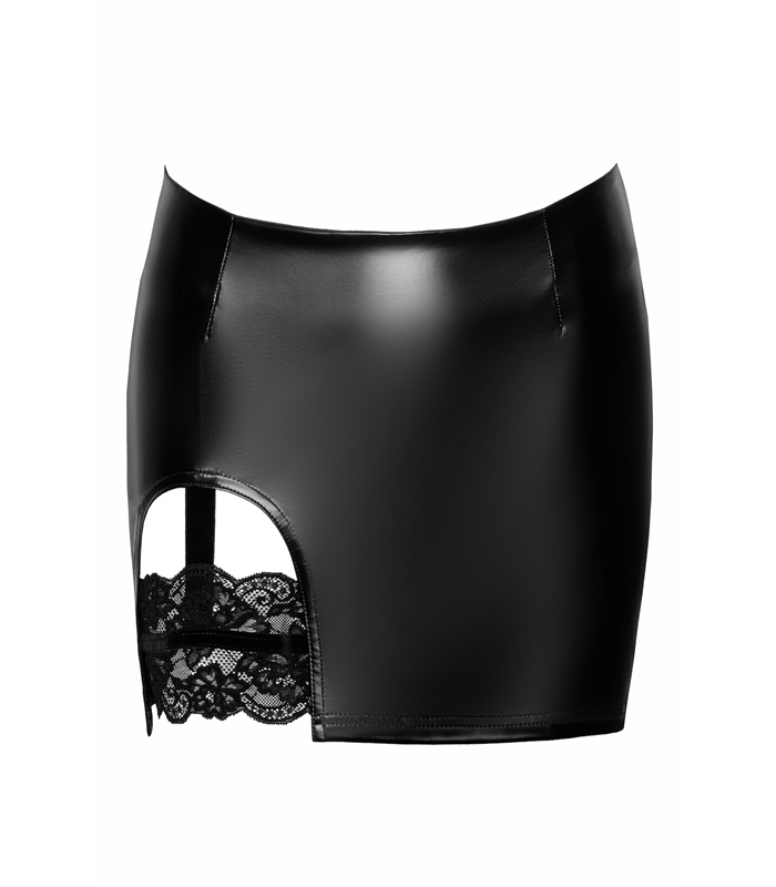 F345 Minirock mit seitlicher Öffnung und Spitzenstrumpfband | Noir Handmade