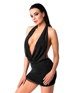 Transparentes Neckholder-Minikleid mit glänzendem Netzmaterial | Noir Handmade