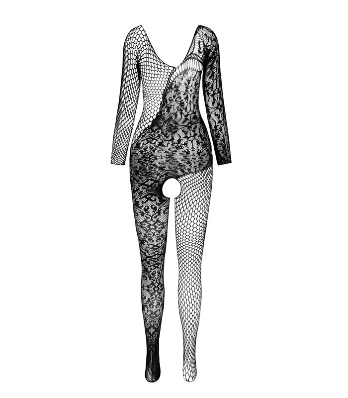 Netz-Catsuit transparent ouvert mit Spitzendetails | Passion
