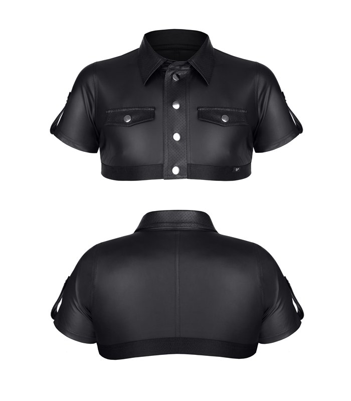 Militärisches Crop-Top mit Schulterklappen und Patches | Regnes Fetish Planet