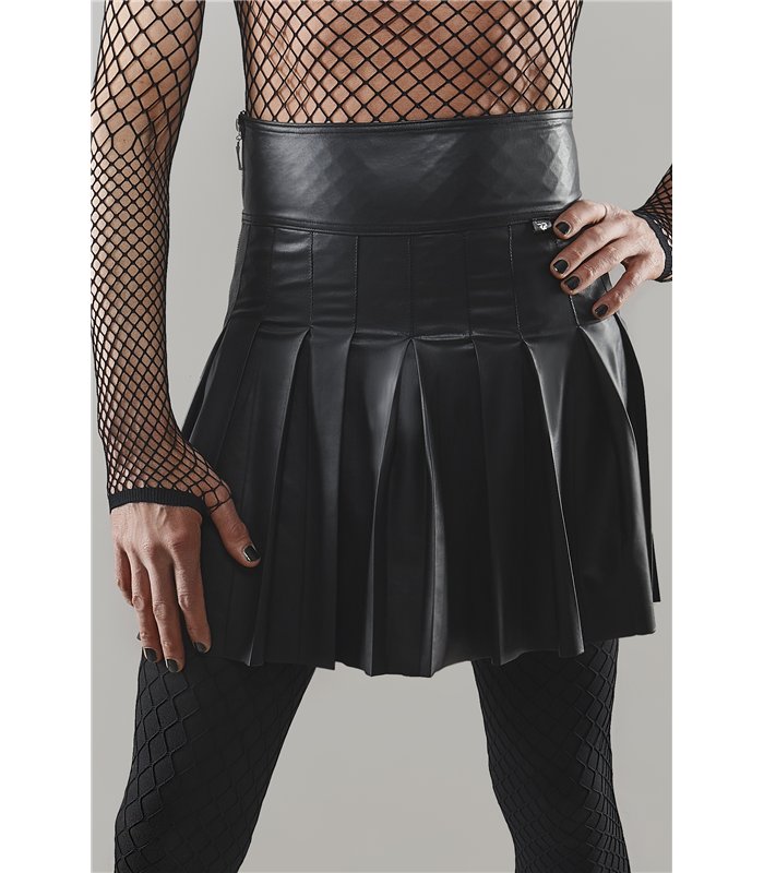 Eleganter Wetlook Faltenrock mit seitlichem Reißverschluss | Regnes Fetish Planet