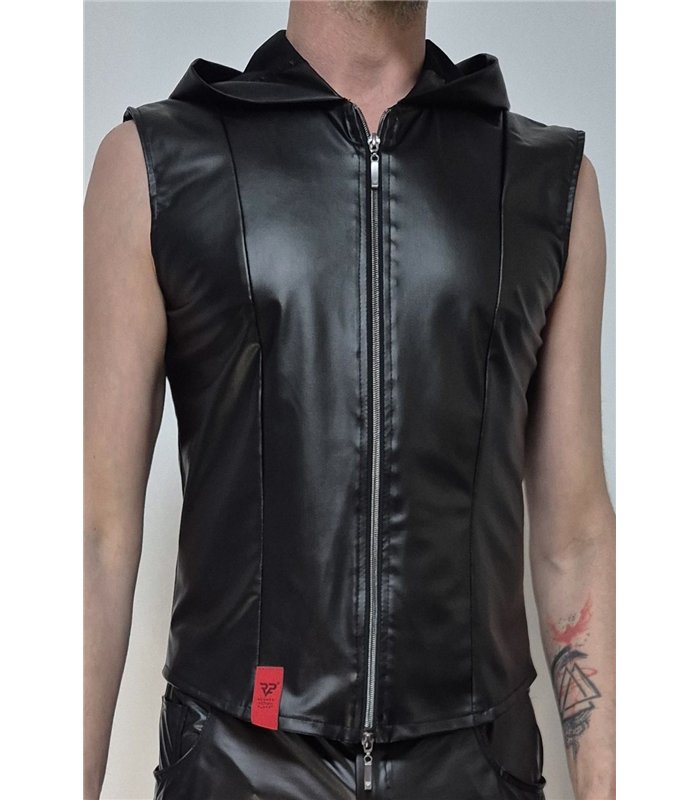 Herren Wetlook Weste mit Reißverschluss und vertikalen Stichen | Regnes Fetish Planet