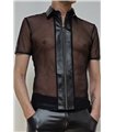 Transparentes Herren Mesh-Poloshirt mit Stehkragen | Regnes Fetish Planet Transparentes Herren Mesh-Poloshirt mit Stehkragen | Regnes Fetish Planet