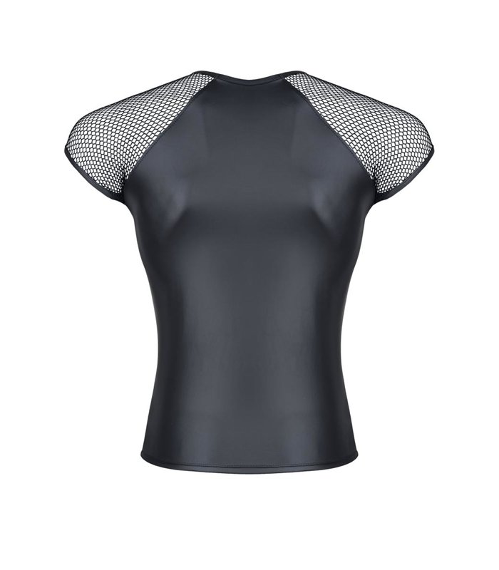 Transparentes Netz-T-Shirt mit glänzendem Wetlook-Akzent | Regnes Fetish Planet