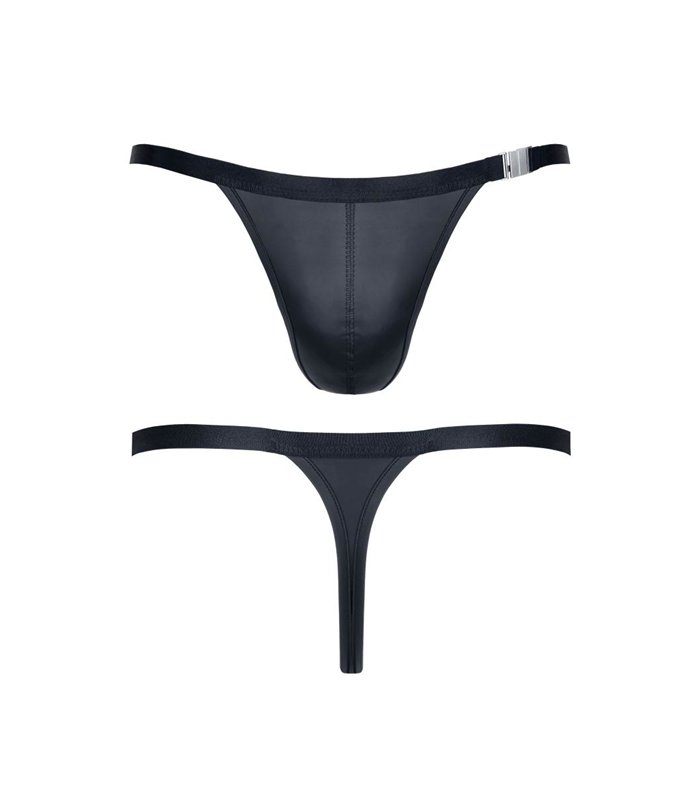 Dehnbarer Wetlook-String mit seitlichen Metall-Clips | Regnes Fetish Planet