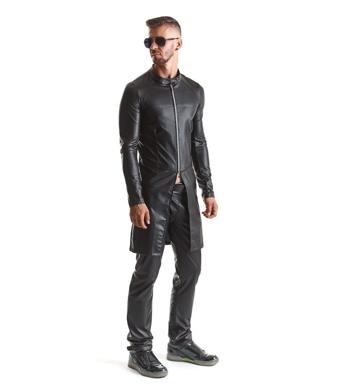 Eleganter Herren Wetlook Mantel mit diagonalen Nähten | Regnes Fetish Planet