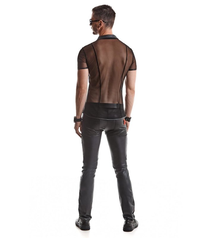 Transparentes Herren Mesh Poloshirt mit vertikalen Steppnähten | Regnes Fetish Planet