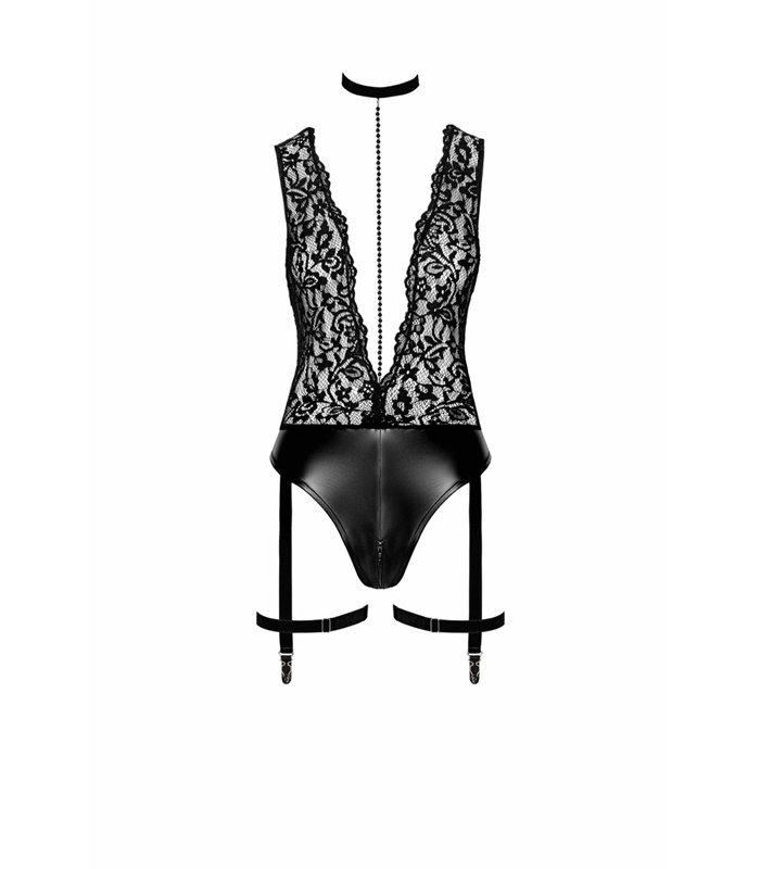 Straps-Body mit Halsband, 2-Wege-Reißverschluss und Kette | Noir Handmade