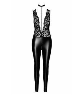 Spitzen-Wetlook Jumpsuit mit Halsband und abnehmbarer Kette | Noir Handmade