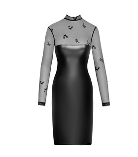 Figurbetontes Kleid mit Powerwetlook und transparenten Netzeinsätzen | Noir Handmade