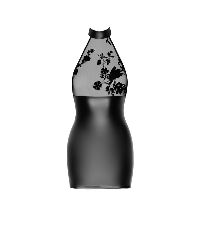 Powerwetlook Minikleid mit transparentem Netzeinsatz | Noir Handmade