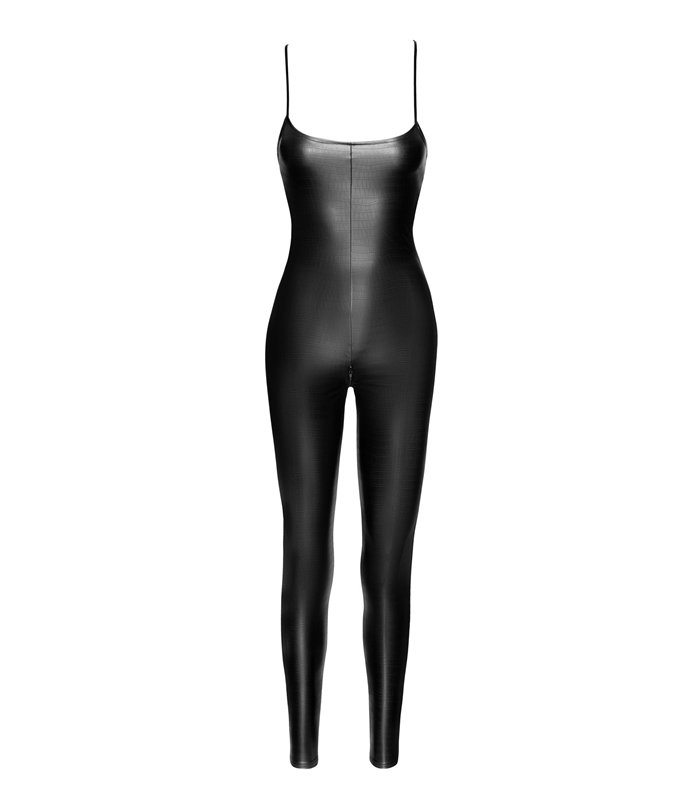 Wetlook Catsuit mit Krokodilstruktur, 2-Wege Reißverschluss | Noir Handmade