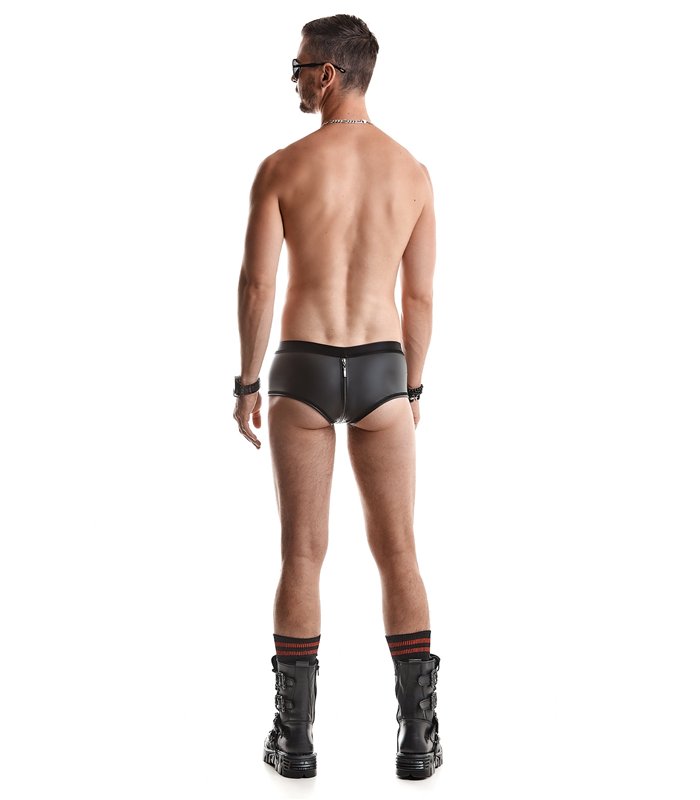 Herren Wetlook Shorts mit Reißverschluss und Druckknöpfen | Regnes Fetish Planet