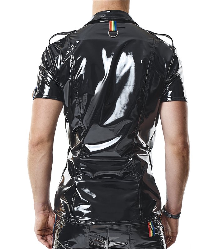 Military Hemd aus Lack-Optik mit LGBTQ+ Details | Regnes Fetish Planet