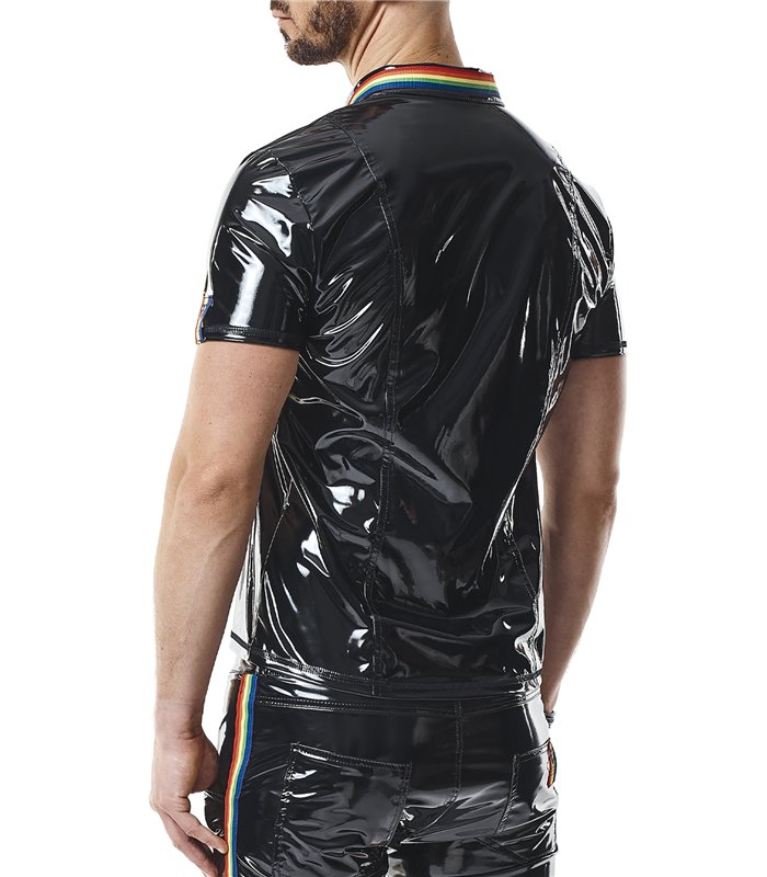 Herren Poloshirt mit Regenbogen-Kragen und Reißverschluss | Regnes Fetish Planet
