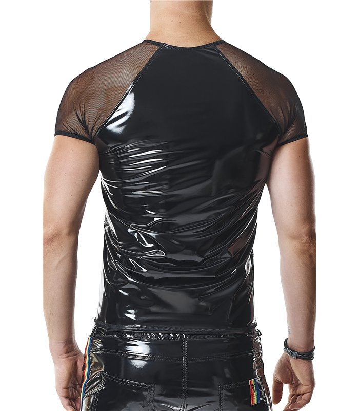 PVC Mesh T-Shirt mit Regenbogen-Patch für Herren | Regnes Fetish Planet