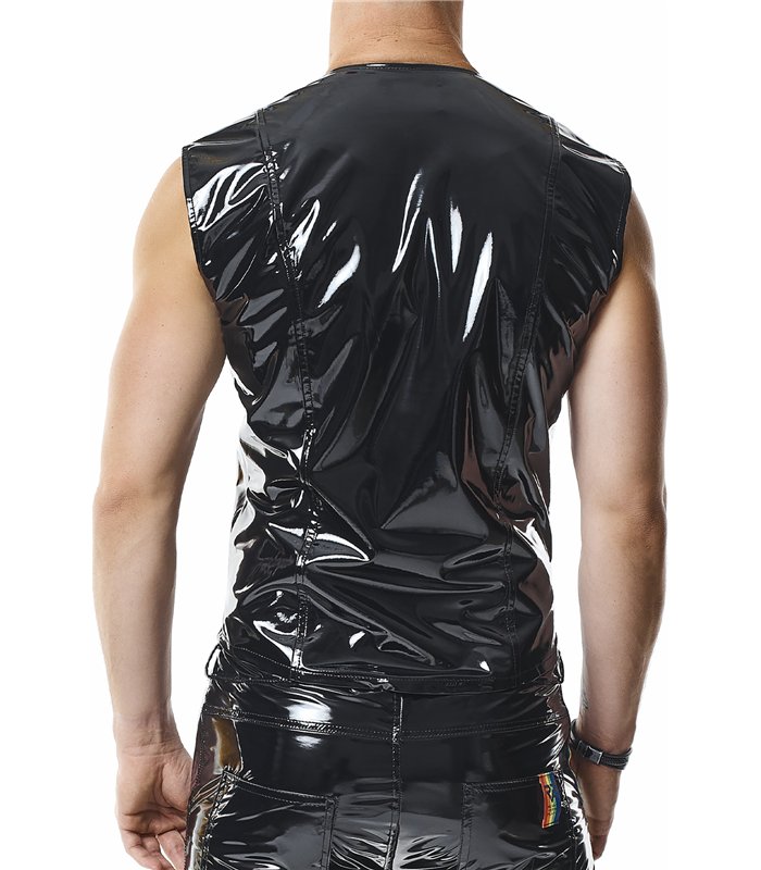 PVC Herren Weste mit vertikalen Nähten und Zipper | Regnes Fetish Planet