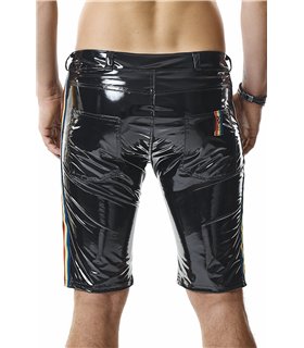 Herren Lack-Shorts mit Regenbogen-Akzent und Taschen | Regnes Fetish Planet Herren Lack-Shorts mit Regenbogen-Akzent und Taschen | Regnes Fetish Planet