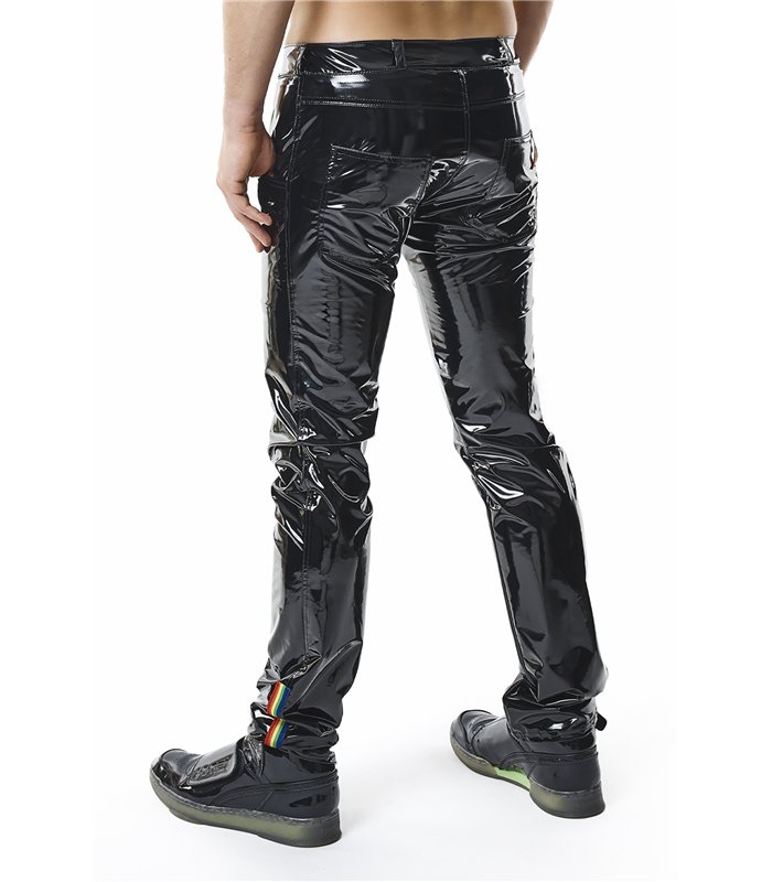 Herren Lack-Hose mit Taschen und Regenbogen-Akzent | Regnes Fetish Planet