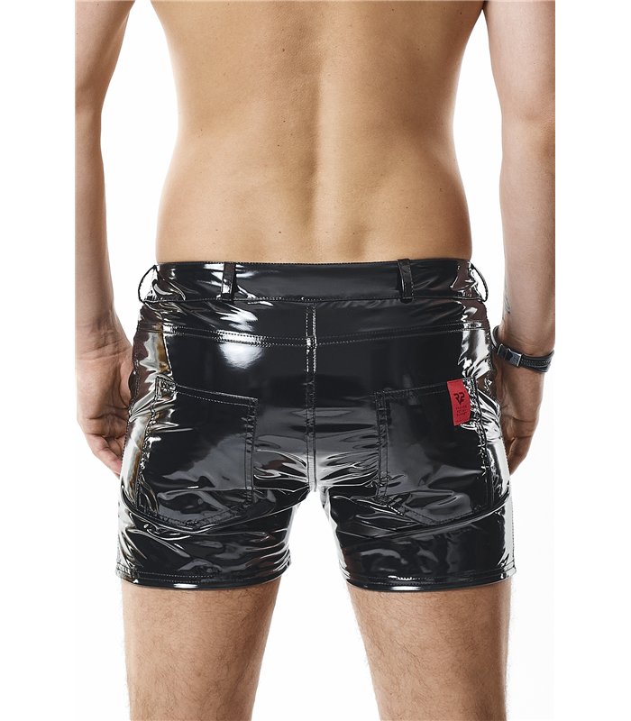 Herren Lack-Shorts mit Taschen und Metallring | Regnes Fetish Planet