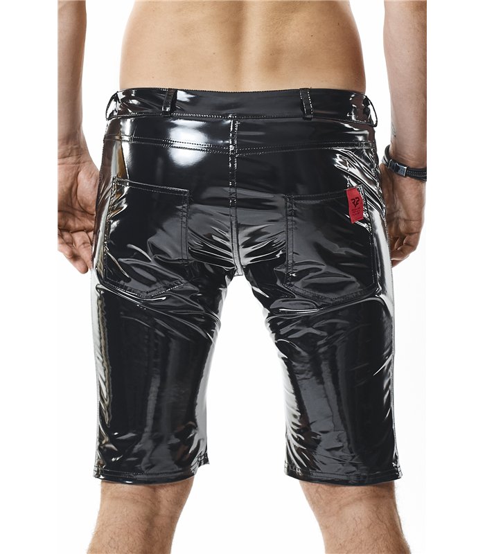 Herren PVC Shorts mit Metallring und Gürtelschlaufen | Regnes Fetish Planet