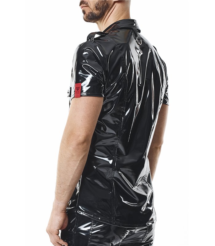 Herren Military PVC Hemd Slim Fit mit Druckknöpfen | Regnes Fetish Planet