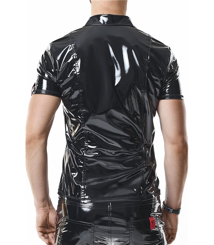 Herren Poloshirt aus glänzendem Lack-Optik Material | Regnes Fetish Planet