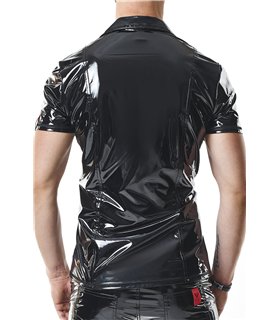 Poloshirt aus glänzendem Lack-Stoff mit vertikalen Designnähten | Regnes Fetish Planet Poloshirt aus glänzendem Lack-Stoff mit vertikalen Designnähten | Regnes Fetish Planet