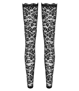 Elegante Spitzenstrümpfe mit Blumenmuster und Silikonband | Noir Handmade