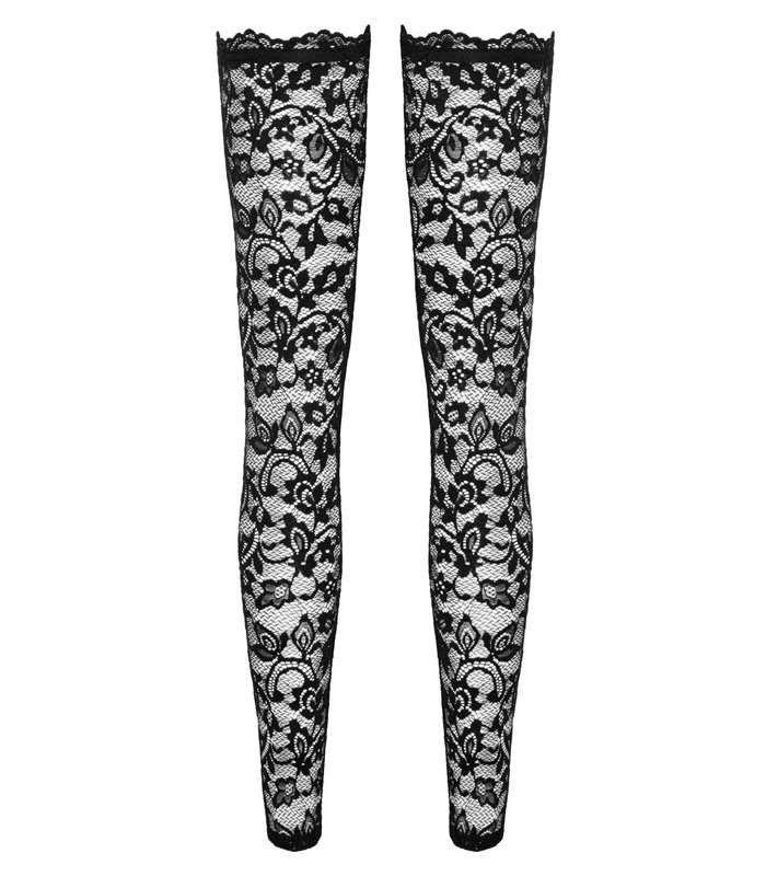 Elegante Spitzenstrümpfe mit Blumenmuster und Silikonband | Noir Handmade
