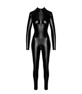 Wetlook Overall mit 3-Wege-Reißverschluss und hohem Kragen | Noir Handmade Wetlook Overall mit 3-Wege-Reißverschluss und hohem Kragen | Noir Handmade