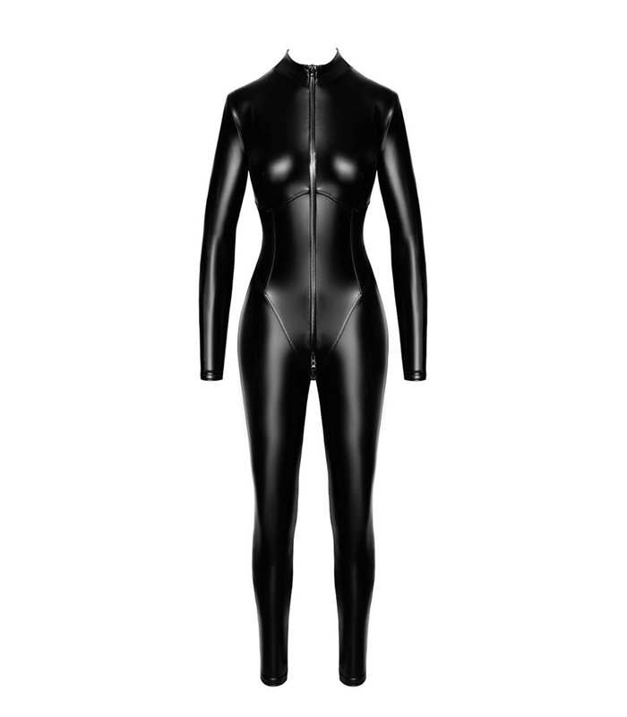 Wetlook Overall mit 3-Wege-Reißverschluss und hohem Kragen | Noir Handmade