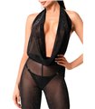 Neckholder Bodystocking mit transparentem Netzmaterial und Wasserfallausschnitt | Noir Handmade