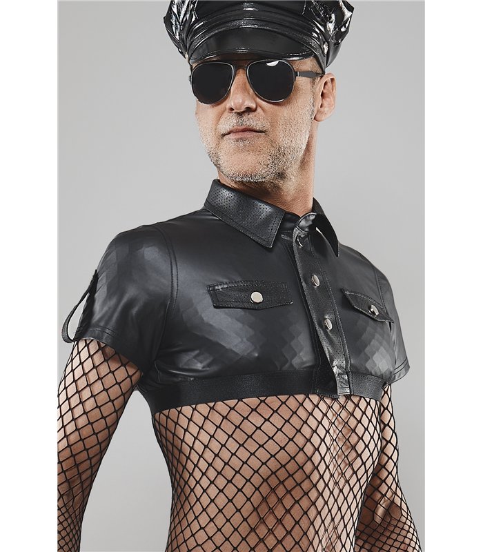 Militärisches Crop-Top mit Schulterklappen und Patches | Regnes Fetish Planet