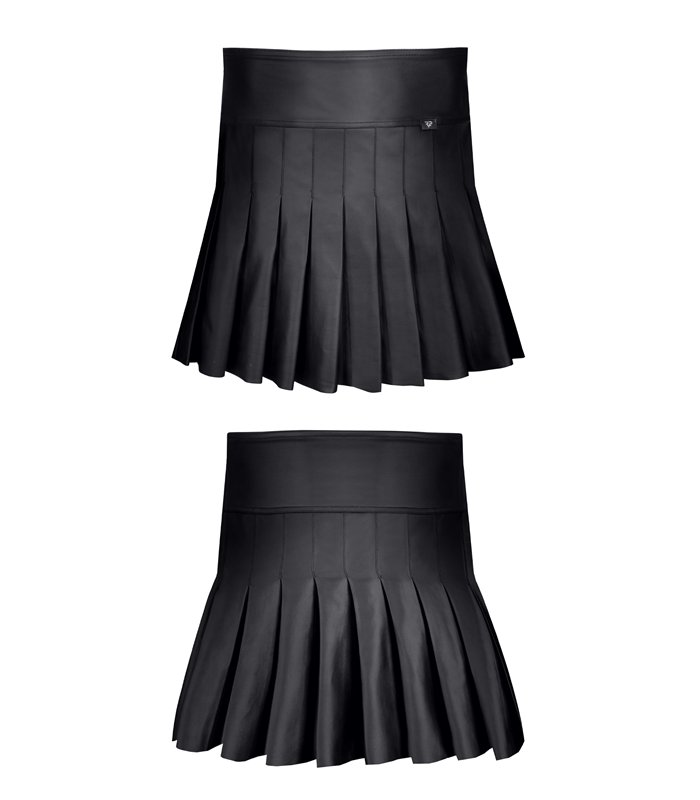 Eleganter Wetlook Faltenrock mit seitlichem Reißverschluss | Regnes Fetish Planet
