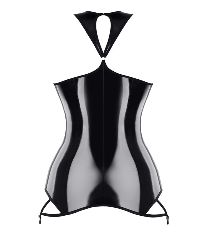 Brustfreies Lack-Minikleid mit Strumpfhalterclips | Demoniq