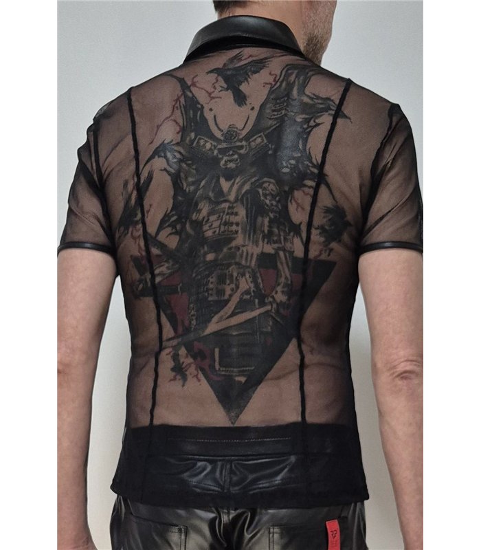 Transparentes Herren Mesh-Poloshirt mit Stehkragen | Regnes Fetish Planet