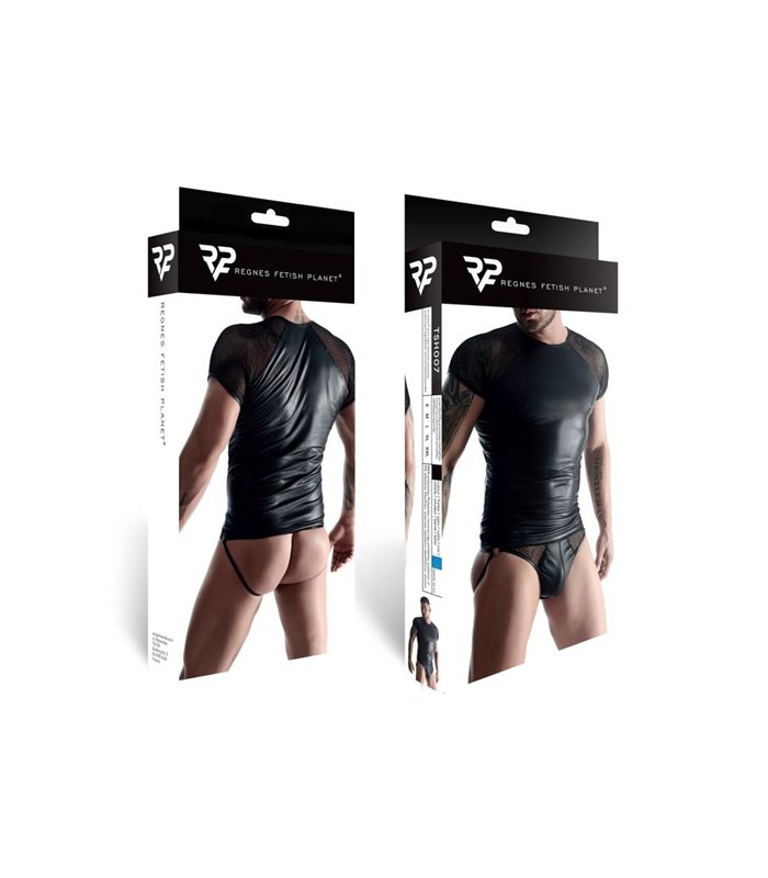 Transparentes Netz-T-Shirt mit glänzendem Wetlook-Akzent | Regnes Fetish Planet
