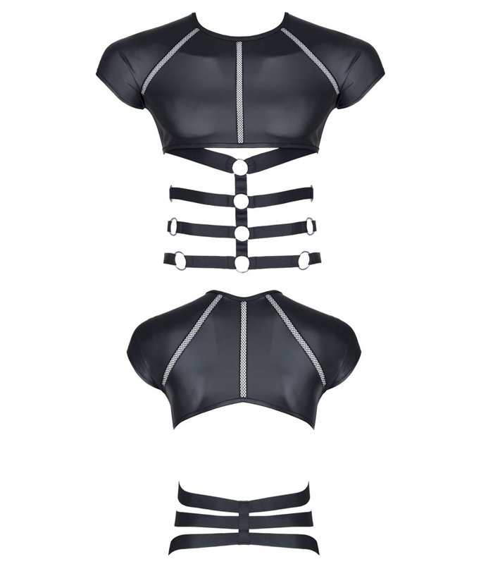 Transparentes Wetlook-Shirt mit Netzeinsätzen und Metalldetails | Regnes Fetish Planet