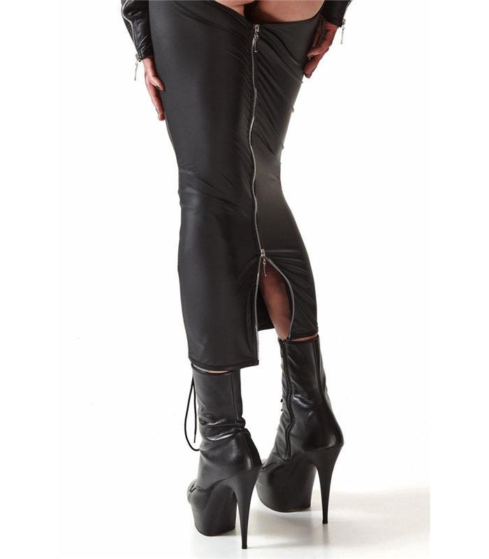 Langes Wetlook-Kleid mit Reißverschlüssen und Metallringen | Regnes Fetish Planet