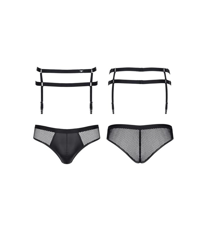 Strumpfhaltergürtel-Slip mit Netzstoff und Wetlook-Elementen | Regnes Fetish Planet