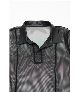 Transparentes Herren Mesh Poloshirt mit vertikalen Steppnähten | Regnes Fetish Planet Transparentes Herren Mesh Poloshirt mit vertikalen Steppnähten | Regnes Fetish Planet