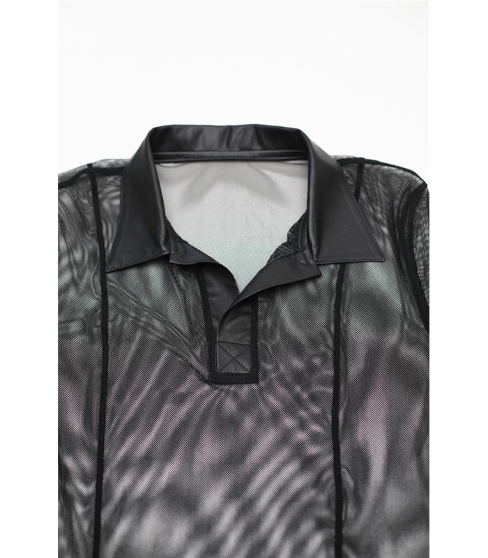 Transparentes Herren Mesh Poloshirt mit vertikalen Steppnähten | Regnes Fetish Planet