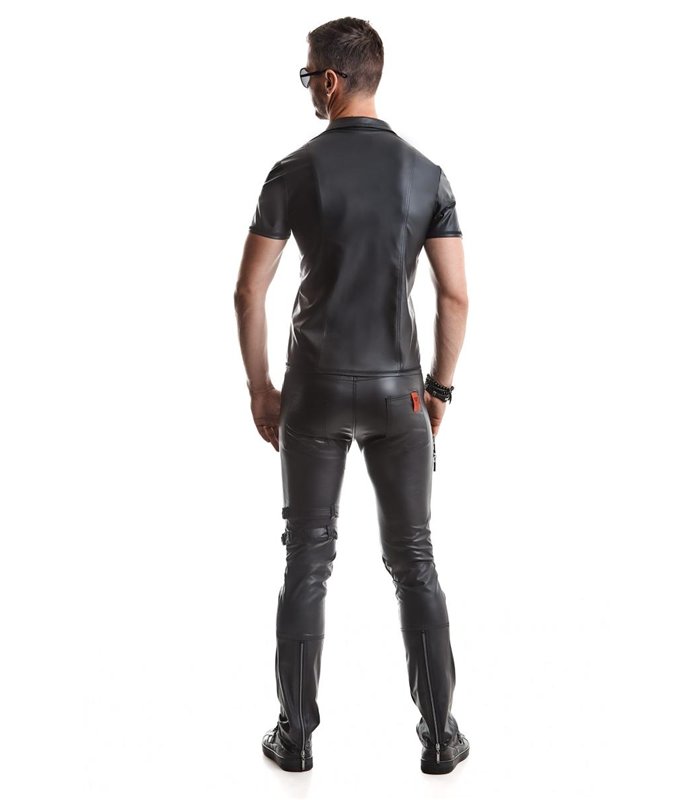 Wetlook-Poloshirt mit Reißverschluss und Ziernähten | Regnes Fetish Planet