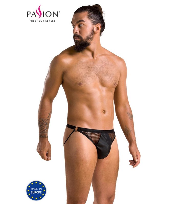 Ouvert-Herren-Slip mit Metallringen, Netz und Kunstleder | Passion Menswear