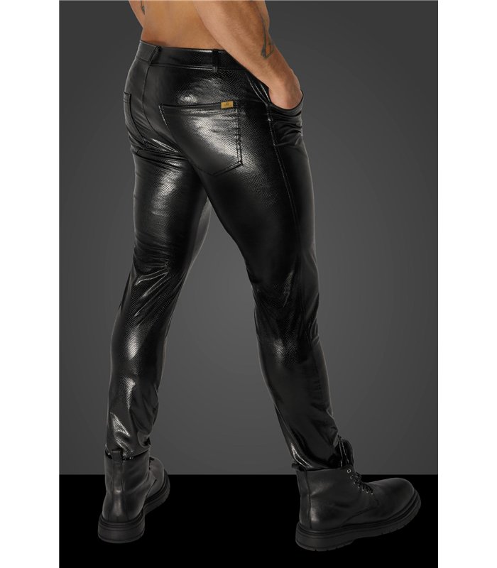 Wetlook Herren Hose mit Schlangen-Struktur und Reißverschluss | Noir Handmade Men